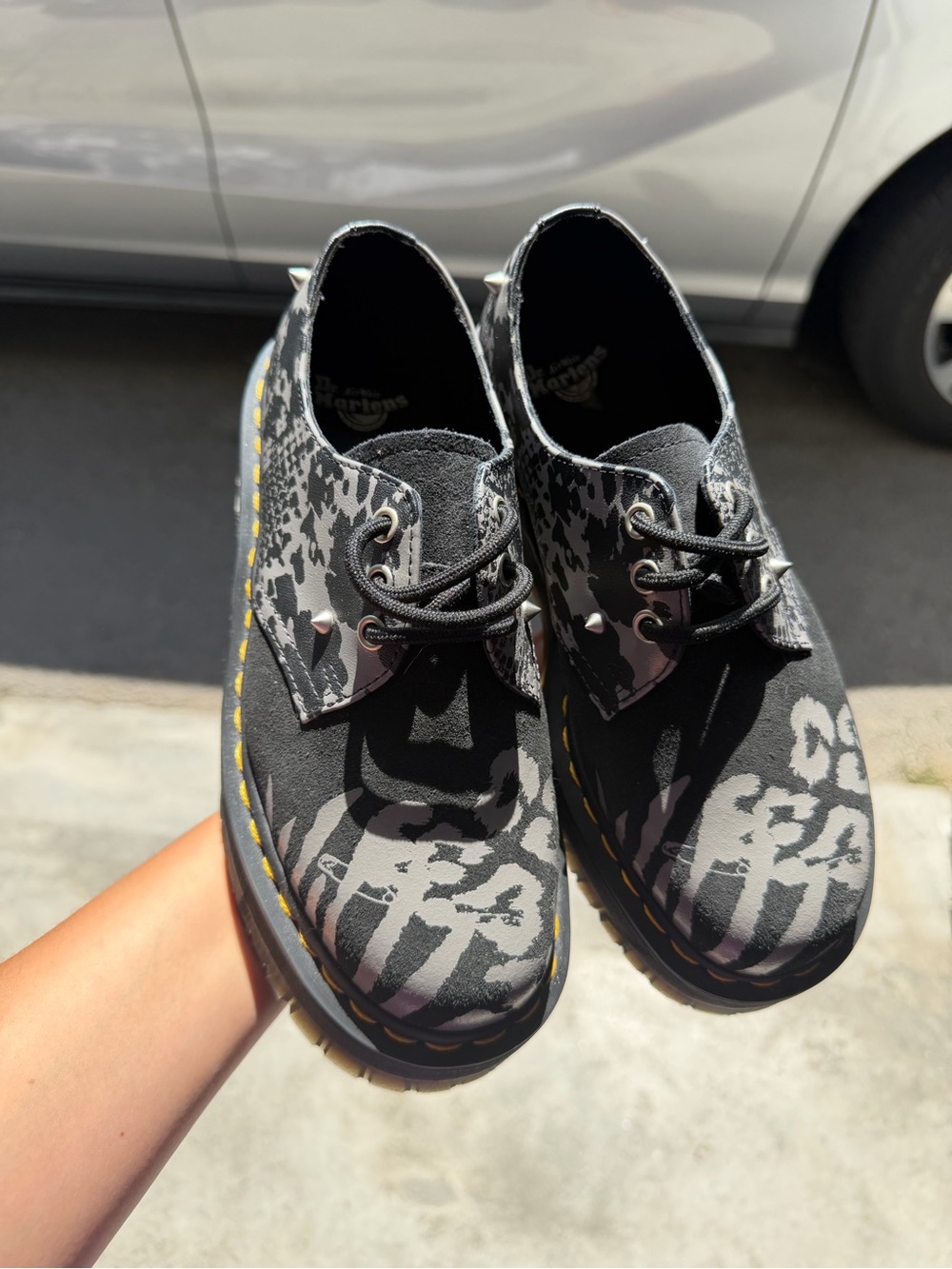 Dr. Martens Black & Gray Printed Lace-Up Booties